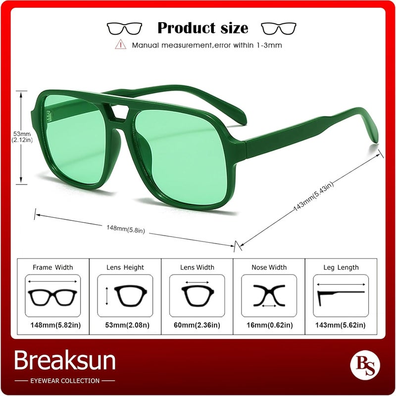 Breaksun Retro Aviator Sunglasses for Women Men Trendy Classic 70s Square Green Aviator Sun Glasses Vintage Shades - Image 5